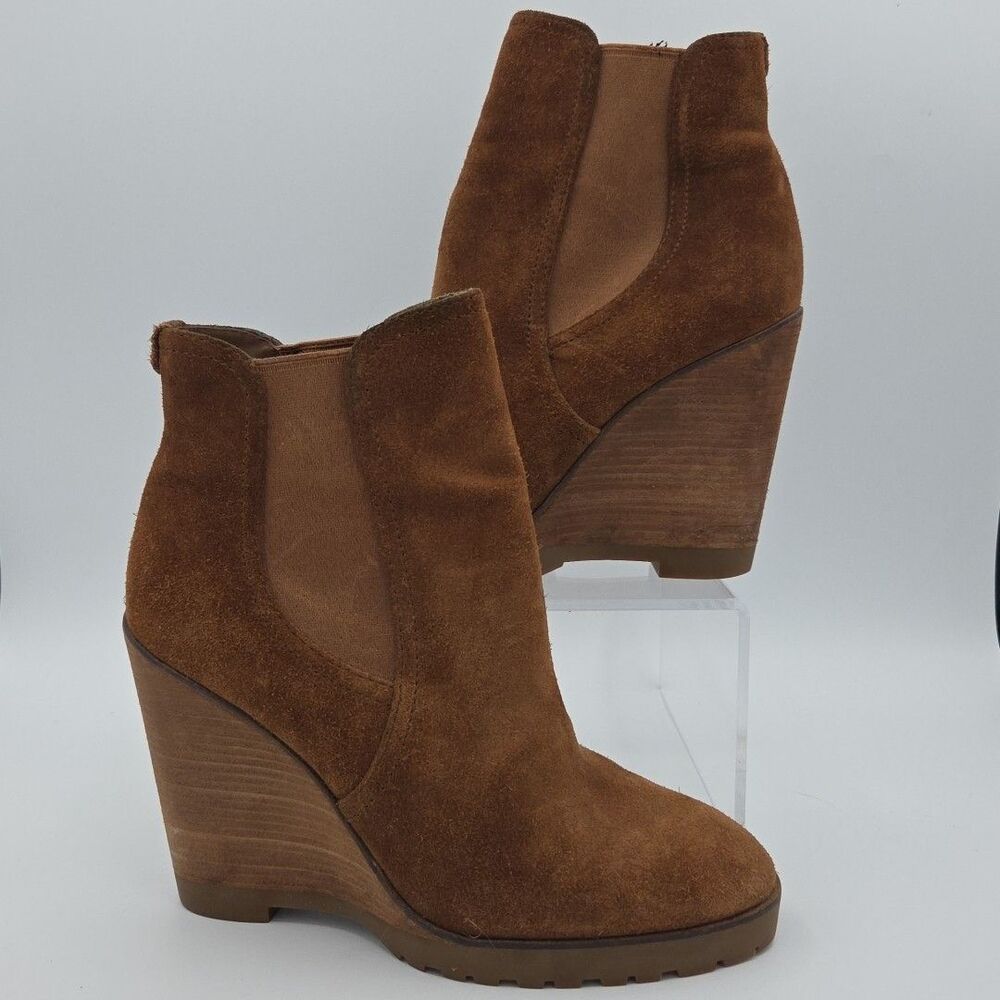 Michael Kors Thea Wedge Ankle Boots Womens Size 7.5M Dark Caramel Brown Suede